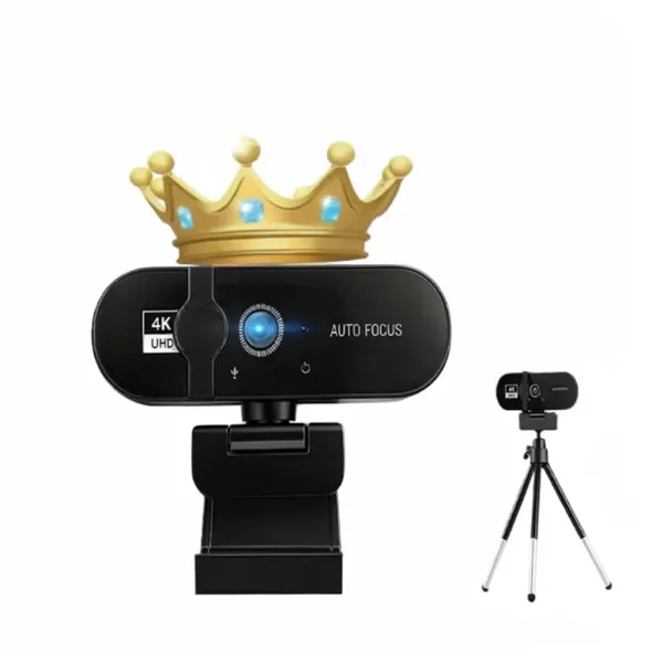 Webcam 4K UHD avec autofocus et microphone intégré vue de face avec couronne dorée