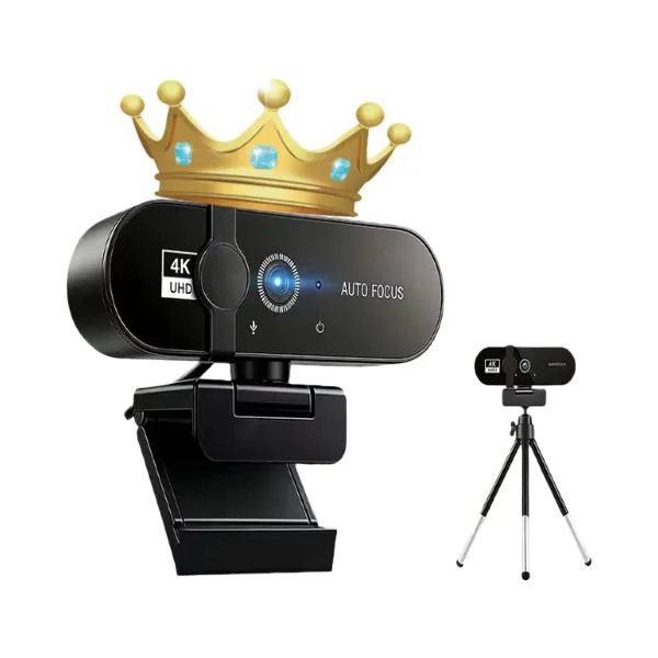 Webcam 4K UHD avec autofocus et microphone intégré pour PC avec une couronne dorée