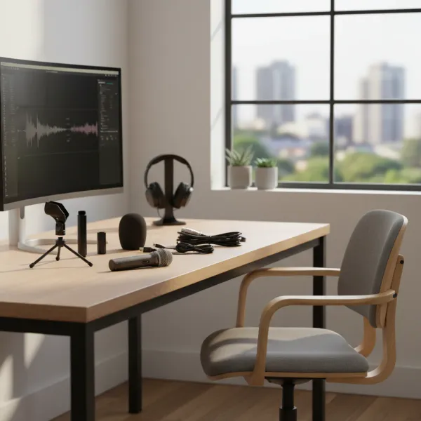 Microphone dynamique Samson Q2U avec connexions USB et XLR sur bureau studio