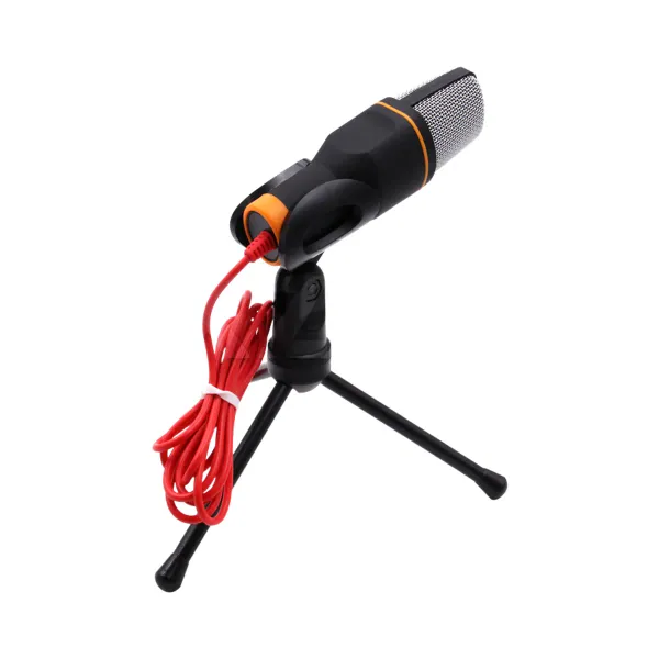 Microphone WYMECT Professional Sound pour podcast et streaming sur ordinateur avec câble rouge et support trépied