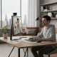 Webcam EMEET S600 4K 1080P 60FPS pour visioconférence de haute qualité Webcam EMEET S600 4K 1080P 60FPS installée sur un écran d'ordinateur avec homme en visioconférence