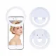 USB rechargeable LED selfie ring light with phone clip shown from front and back