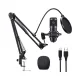 Microphone Studio Professionnel avec Bras Articulé et Antichoc pour Enregistrement et Diffusion Microphone studio professionnel avec bras articulé, antichoc métallique, filtre anti-pop et câble USB