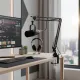 Kit microphone dynamique FDUCE SL40X+ avec bras articulé et sortie casque installé sur un bureau moderne