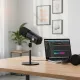 NearStream Dynamic XLR USB microphone on a desktop next to a laptop and headphones, ideal for gaming, streaming, podcasting, and recording