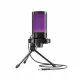 Microphone AmpliGame A2 – USB Condenser avec RGB et Quick Mute Microphone AmpliGame A2 USB Condenser avec éclairage RGB violet et pied trépied
