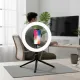 Anneau LED 26cm avec trépied et support téléphone en utilisation pour selfies et streaming